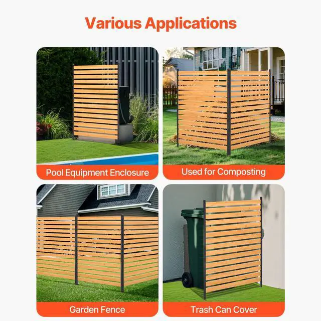 Alt view image 6 of 7 - Wood Privacy Fence, 39" W x 61" L, 1-Panel Air Conditioner Fence Screen, Pool Equipment Enclosure with Metal Stakes, Easy DIY Installation, Outdoor Trash Can Hider for Garden Decoration