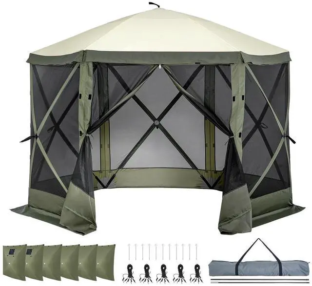 Main image of Pop Up Gazebo Tent, Pop-Up Screen Tent 6 Sided Canopy Sun Shelter with 6 Removable Privacy Wind Cloths & Mesh Windows, 10x10FT Quick Set Screen Tent with Mosquito Netting, Army Green