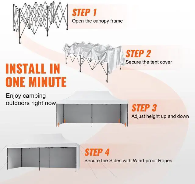Alt view image 8 of 11 - VEVOR 10x20 FT Pop up Canopy with Removable Sidewalls, Instant Canopies Portable Gazebo & Wheeled Bag, UV Resistant Waterproof, Enclosed Canopy Tent for Outdoor Events, Patio, Backyard, Party, Parking