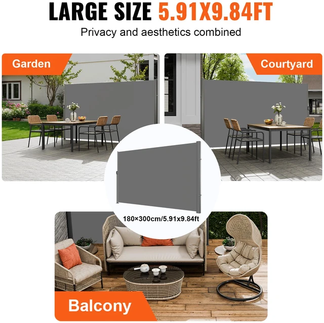 Alt view image 6 of 8 - Retractable Side Awning, 71''x 118'' Aluminum Outdoor Privacy Screen, 280g Polyester Water-proof Retractable Patio Screen, UV 30+ Room Divider Wind Screen for Patio, Backyard, Balcony, Gray