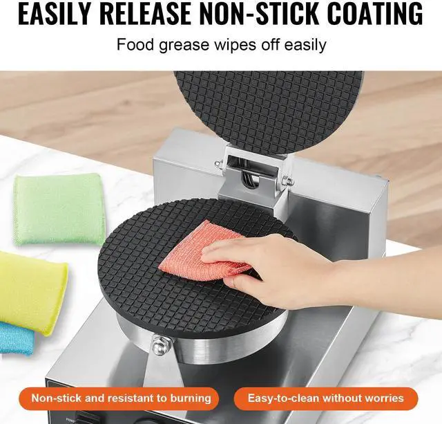 Alt view image 4 of 7 - Electric Ice Cream Cone Maker, Commercial 1230W Waffle Cone Machine, Non-Stick Stainless Steel Egg Roll Mold, with Temperature and Time Control, Handle, for Restaurant Bakery Snack Bar Family