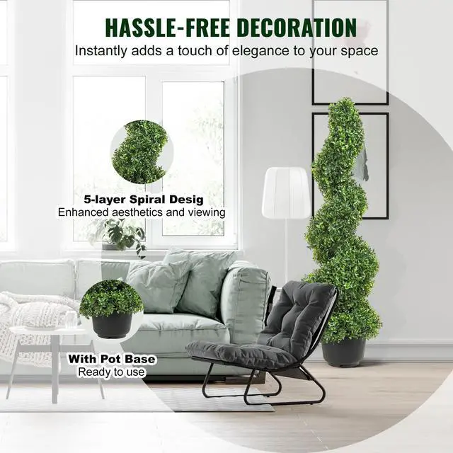 Alt view image 5 of 7 - 2 pcs. Artificial Boxwood Tower Topiary Spiral Artificial Plant 91cm high Decorative Plant Green Plastic PE Iron Topiary Plants incl. 10 pcs. Replacement Leaves