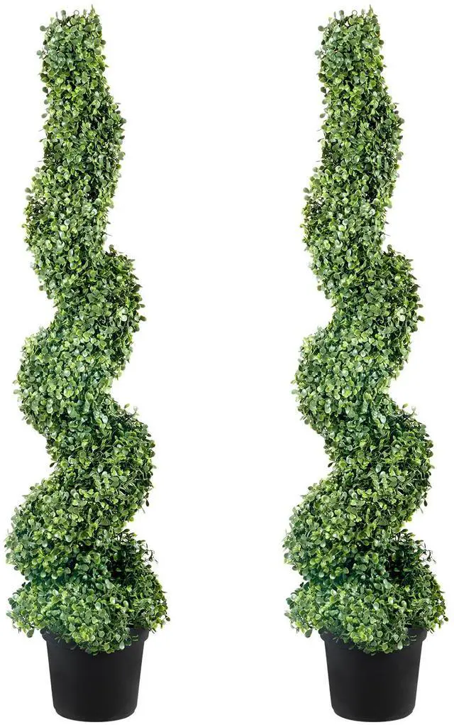 Main image of 2 pcs. Artificial Boxwood Tower Topiary Spiral Artificial Plant 122cm high Decorative Plant Green Plastic PE Iron Topiary Plants incl. 10 pcs. Replacement Leaves
