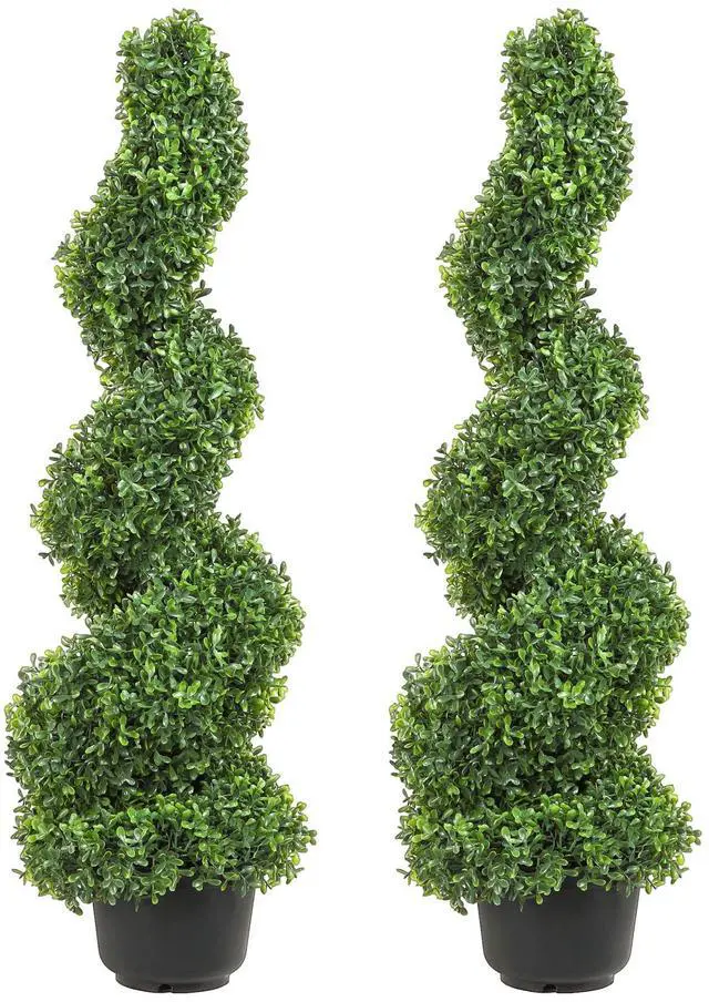 Main image of 2 pcs. Artificial Boxwood Tower Topiary Spiral Artificial Plant 91cm high Decorative Plant Green Plastic PE Iron Topiary Plants incl. 10 pcs. Replacement Leaves