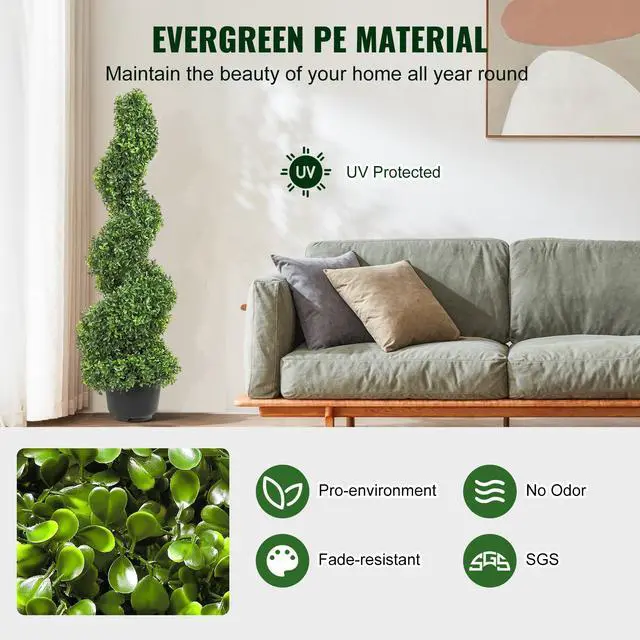 Alt view image 3 of 7 - 2 pcs. Artificial Boxwood Tower Topiary Spiral Artificial Plant 91cm high Decorative Plant Green Plastic PE Iron Topiary Plants incl. 10 pcs. Replacement Leaves