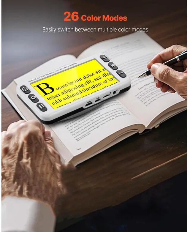 Alt view image 3 of 7 - Portable Digital Magnifier, 5-inch HD Electronic Video Magnifier for Low Version, 2X - 48X Electronic Reading Aid with 13MP Near & Far Dual Lens, 26 Color Mode, AV/HDMI Output & Foldable Handle