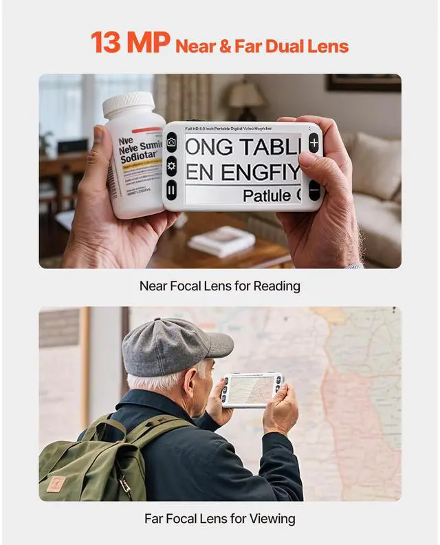 Alt view image 4 of 7 - Portable Digital Magnifier, 5-inch HD Electronic Video Magnifier for Low Version, 2X - 48X Electronic Reading Aid with 13MP Near & Far Dual Lens, 26 Color Mode, AV/HDMI Output & Foldable Handle