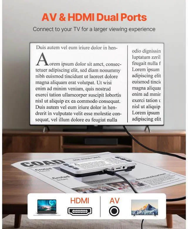 Alt view image 7 of 7 - Portable Digital Magnifier, 5-inch HD Electronic Video Magnifier for Low Version, 2X - 48X Electronic Reading Aid with 13MP Near & Far Dual Lens, 26 Color Mode, AV/HDMI Output & Foldable Handle