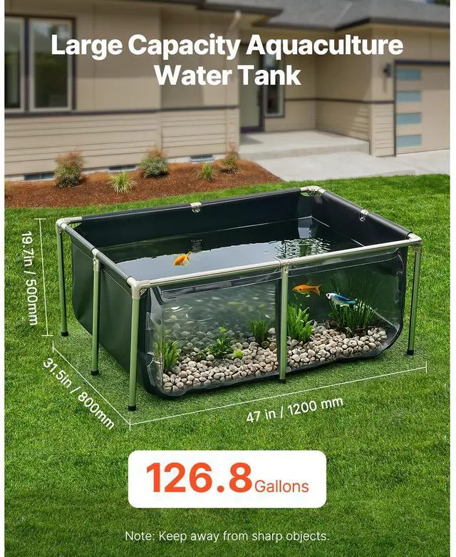 Alt view image 2 of 7 - Canvas Fish Pond, 126.8 Gal Above Ground Fish Pond, PVC Koi Tank with Clear Viewing Panel, Rectangular Goldfish Tank with Stainless Steel Frame & Drain Valve, for Breeding Koi, Irrigation(Black)