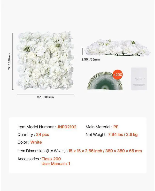 Alt view image 7 of 7 - 3D Flower Wall Panel, 24 PCS 15 x 15 inch, Artificial Floral Wall Background Mesh Backing Mat,Seamless Design&Easy Installation for Wedding Valentines Day Home Baby Party Backdrop Decor,White