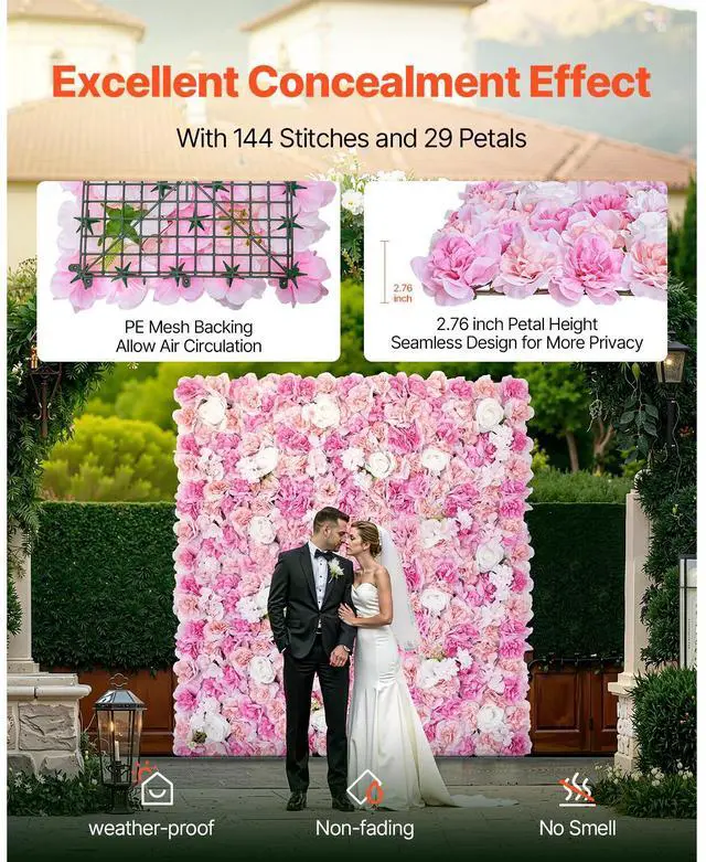 Alt view image 3 of 7 - 3D Flower Wall Panel, 12 PCS 15 x 15 inch, Artificial Floral Wall Background Mesh Backing Mat,Seamless Design&Easy Installation for Wedding Valentines Day Home Baby Party Backdrop Decor,Pink