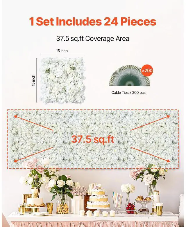 Alt view image 6 of 7 - 3D Flower Wall Panel, 24 PCS 15 x 15 inch, Artificial Floral Wall Background Mesh Backing Mat,Seamless Design&Easy Installation for Wedding Valentines Day Home Baby Party Backdrop Decor,White