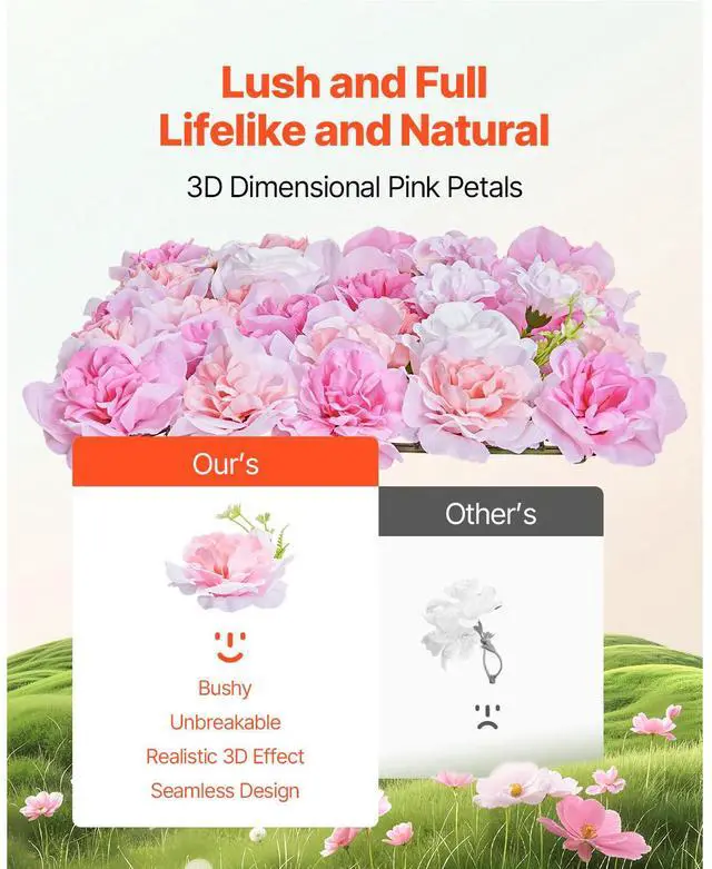 Alt view image 2 of 7 - 3D Flower Wall Panel, 12 PCS 15 x 15 inch, Artificial Floral Wall Background Mesh Backing Mat,Seamless Design&Easy Installation for Wedding Valentines Day Home Baby Party Backdrop Decor,Pink