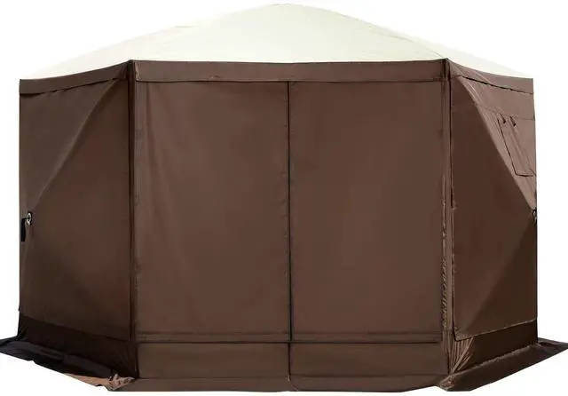 Main image of Gazebo Screen Tent, 12 x 12 ft, 6 Sided Pop-up Camping Canopy Shelter Tent with Mesh Windows, Portable Carry Bag, Ground Stakes, Large Shade Tents for Outdoor Camping, Lawn and Backyard