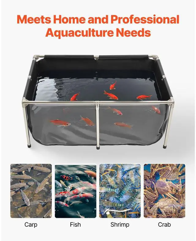 Alt view image 6 of 7 - Canvas Fish Pond, 126.8 Gal Above Ground Fish Pond, PVC Koi Tank with Clear Viewing Panel, Rectangular Goldfish Tank with Stainless Steel Frame & Drain Valve, for Breeding Koi, Irrigation(Black)