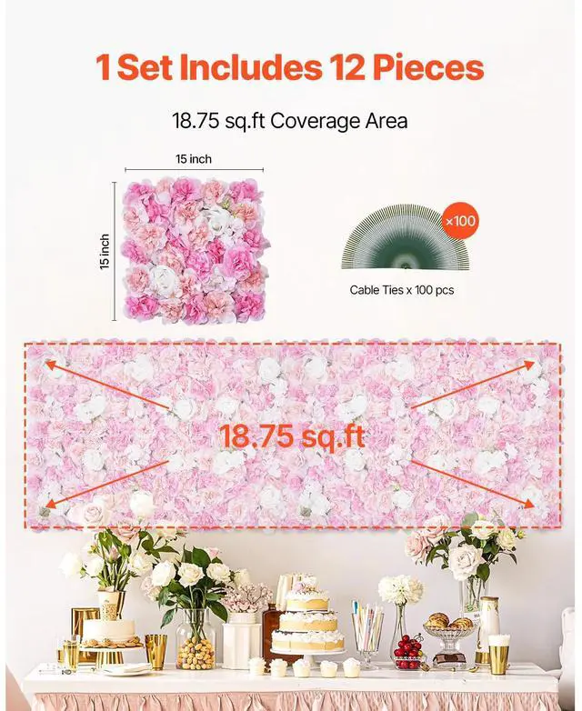 Alt view image 6 of 7 - 3D Flower Wall Panel, 12 PCS 15 x 15 inch, Artificial Floral Wall Background Mesh Backing Mat,Seamless Design&Easy Installation for Wedding Valentines Day Home Baby Party Backdrop Decor,Pink
