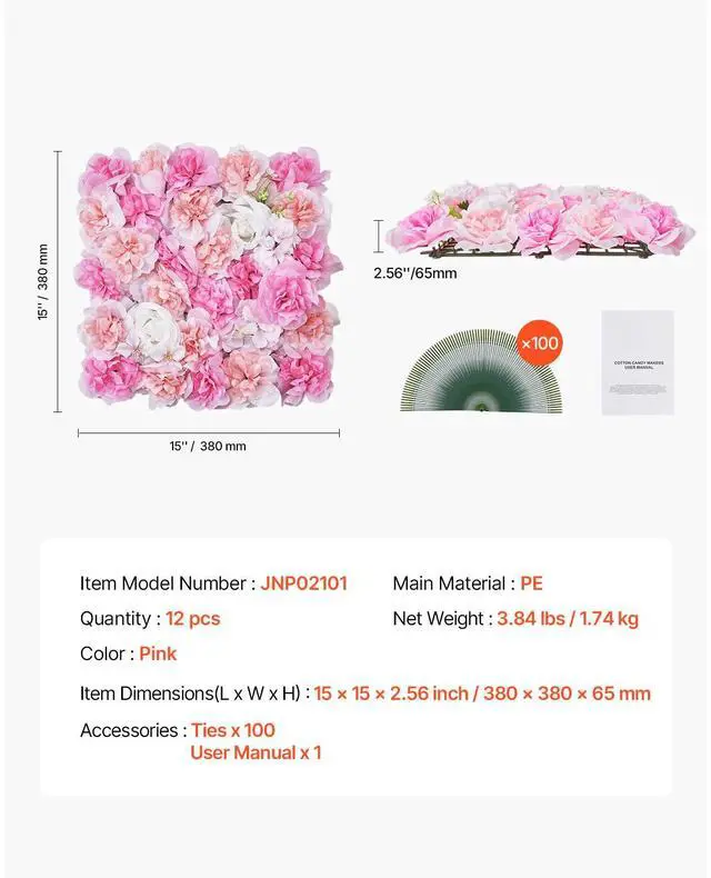 Alt view image 7 of 7 - 3D Flower Wall Panel, 12 PCS 15 x 15 inch, Artificial Floral Wall Background Mesh Backing Mat,Seamless Design&Easy Installation for Wedding Valentines Day Home Baby Party Backdrop Decor,Pink
