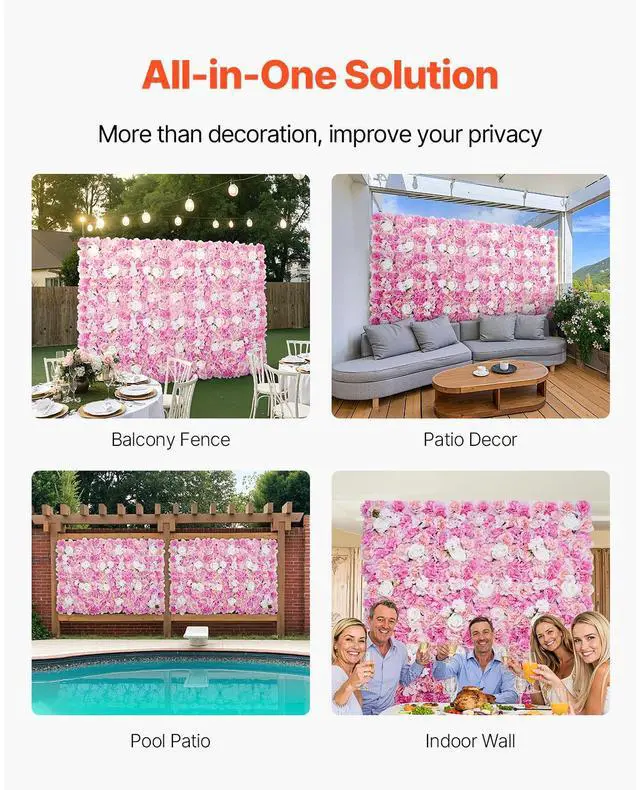 Alt view image 5 of 7 - 3D Flower Wall Panel, 12 PCS 15 x 15 inch, Artificial Floral Wall Background Mesh Backing Mat,Seamless Design&Easy Installation for Wedding Valentines Day Home Baby Party Backdrop Decor,Pink