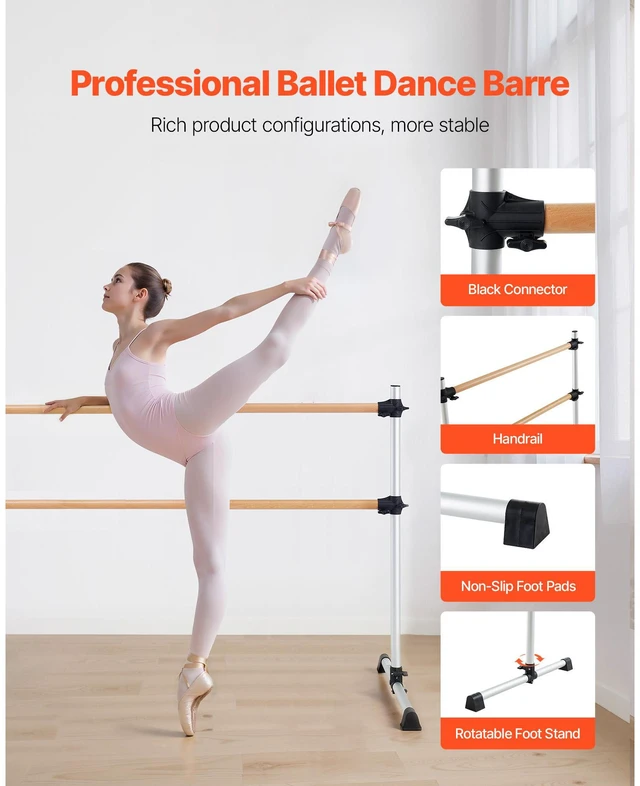 Alt view image 4 of 9 - 6Ft Ballet Barre Freestanding Portable Fitness Dance Bar Height Adjustable