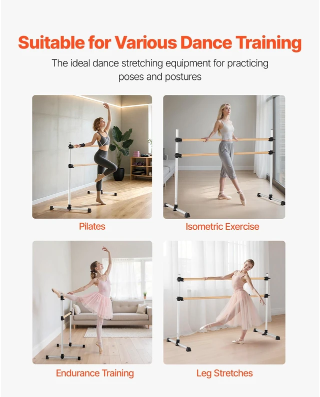 Alt view image 6 of 9 - 6Ft Ballet Barre Freestanding Portable Fitness Dance Bar Height Adjustable