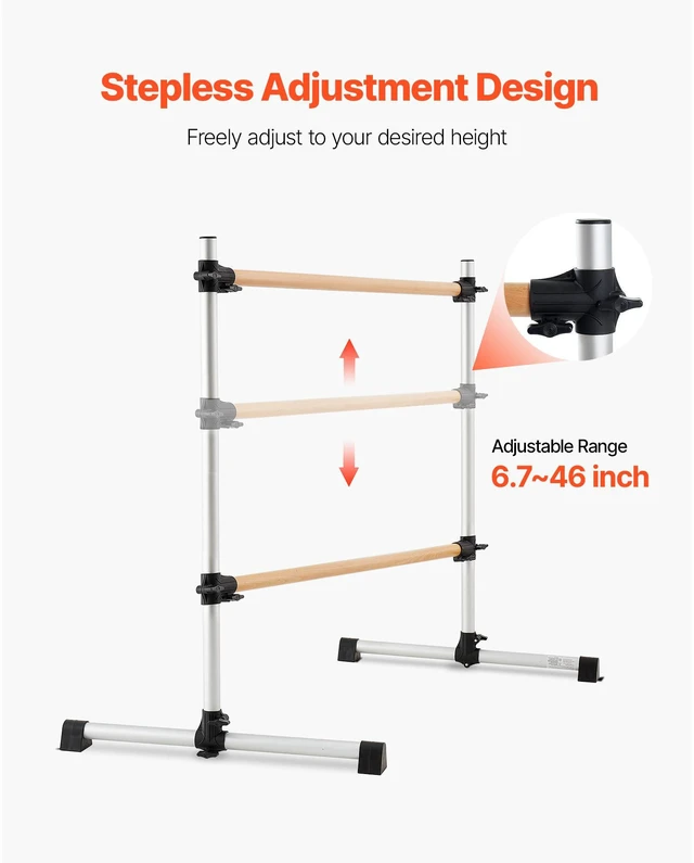 Alt view image 5 of 9 - 6Ft Ballet Barre Freestanding Portable Fitness Dance Bar Height Adjustable