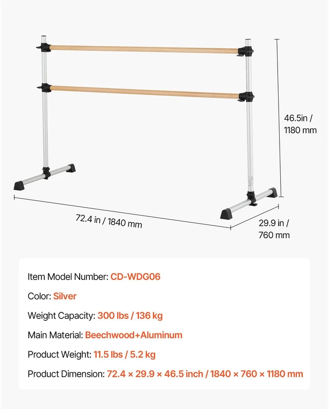 Alt view image 8 of 9 - 6Ft Ballet Barre Freestanding Portable Fitness Dance Bar Height Adjustable
