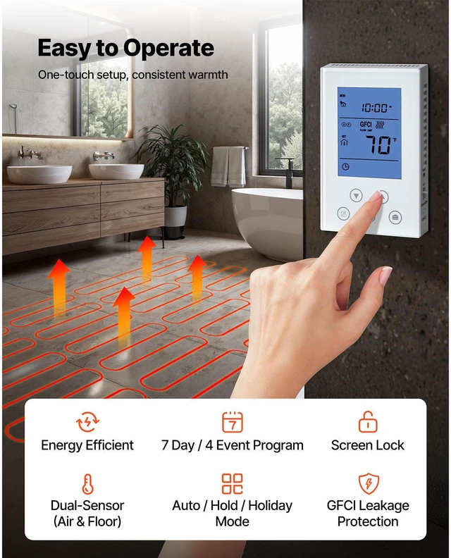 Alt view image 5 of 9 - VEVOR 150 sqft Self-Adhesive Mesh Floor Heating Mat 120V with Thermostat