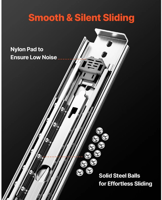 Alt view image 4 of 7 - VEVOR 1 Pair 18-60 in Soft-Close Drawer Slides Ball Bearing Full Extension