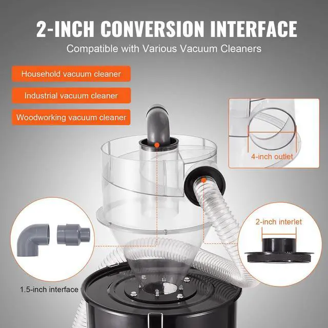 Alt view image 4 of 7 - VEVOR Cyclone Dust Separator w/ Tank Vacuum Cleaner Separator 4" for 13 Gal Tank