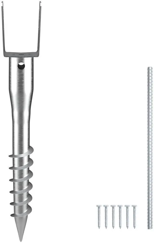 Main image of No Dig Ground Anchor, 1 Pack 3.94 x 2.76 x 27.56 in DIY Screw in Post Stake, Includes 6 Lag Bolts & a Rebar, U-Shape Heavy Duty Steel Post Holder, Great for Mailbox Posts and Fence Posts
