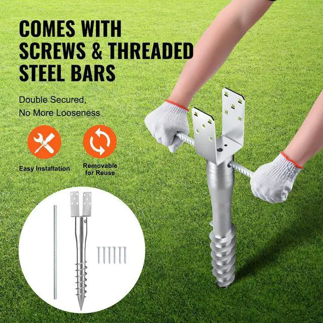 Alt view image 6 of 7 - No Dig Ground Anchor, 1 Pack 3.94 x 2.76 x 27.56 in DIY Screw in Post Stake, Includes 6 Lag Bolts & a Rebar, U-Shape Heavy Duty Steel Post Holder, Great for Mailbox Posts and Fence Posts
