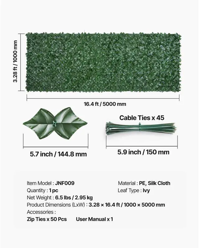 Alt view image 7 of 7 - Ivy Privacy Fence, 39 x 198in Artificial Green Wall Screen, Greenery Ivy Fence with Mesh Cloth Backing and Strengthened Joint, Faux Hedges Vine Leaf Decoration for Outdoor Garden, Yard, Balcony