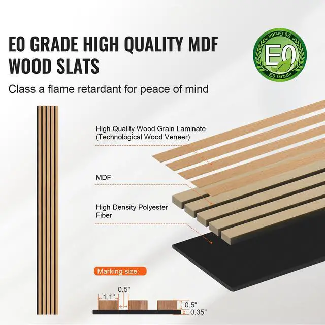 Alt view image 2 of 7 - Wood Slat Acoustic Panels, 7.9 x 94.5 inch, MDF Accent Wooden Wall Panels for Modern Interior Wall Decor, Faux Wood Wall Board Panels for Noise Reduction, Light Oak