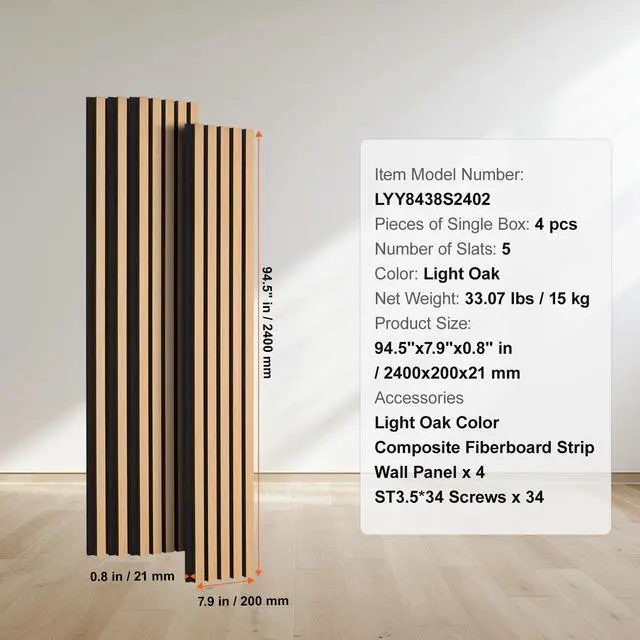 Alt view image 7 of 7 - Wood Slat Acoustic Panels, 7.9 x 94.5 inch, MDF Accent Wooden Wall Panels for Modern Interior Wall Decor, Faux Wood Wall Board Panels for Noise Reduction, Light Oak