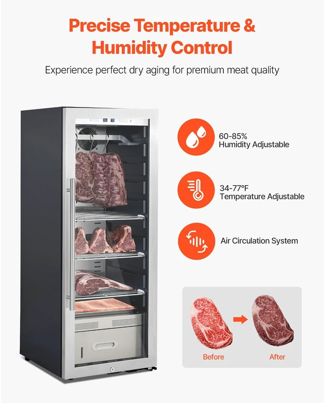 Alt view image 3 of 8 - 232 LBS Dry Aging Fridge for Steaks, Dry Ager Refrigerator for Meat with Precise Temperature & Humidity Control, Freestanding Beef Aging Machine Refrigerator for Home Kitchen Restaurant Hotel