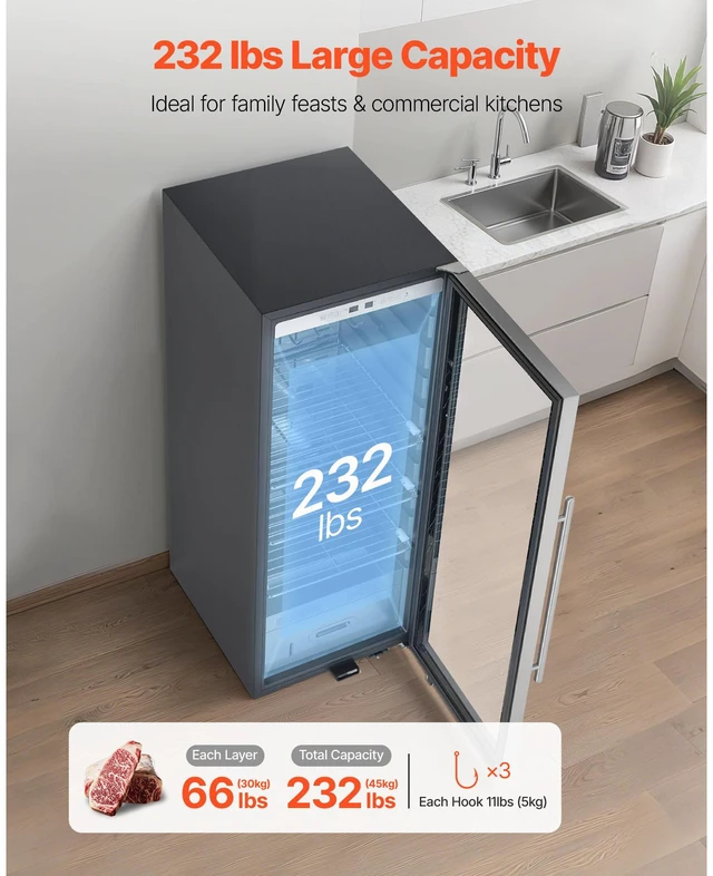 Alt view image 2 of 8 - 232 LBS Dry Aging Fridge for Steaks, Dry Ager Refrigerator for Meat with Precise Temperature & Humidity Control, Freestanding Beef Aging Machine Refrigerator for Home Kitchen Restaurant Hotel