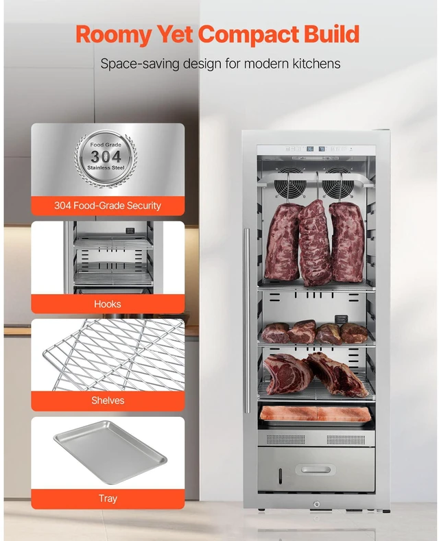 Alt view image 4 of 8 - 232 LBS Dry Aging Fridge for Steaks, Dry Ager Refrigerator for Meat with Precise Temperature & Humidity Control, Freestanding Beef Aging Machine Refrigerator for Home Kitchen Restaurant Hotel