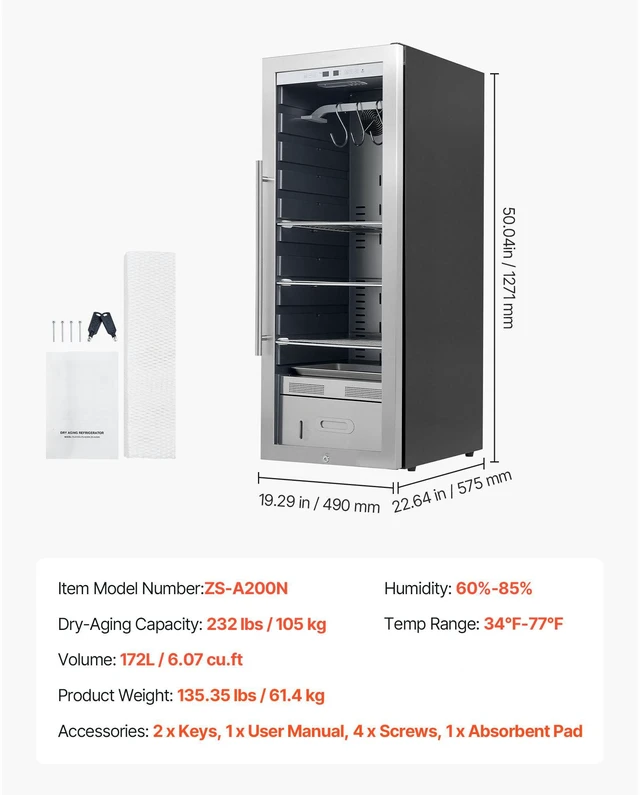 Alt view image 7 of 8 - 232 LBS Dry Aging Fridge for Steaks, Dry Ager Refrigerator for Meat with Precise Temperature & Humidity Control, Freestanding Beef Aging Machine Refrigerator for Home Kitchen Restaurant Hotel