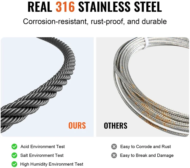 Alt view image 2 of 7 - Wire Rope Kit, 1/8" 500 ft 316 Stainless Steel Cable with Cutter and Gloves, 1600 lbs Breaking Strength, 7x7 Strands Core Marine Aircraft Grade for Handrail Stair Decking Fence Outdoors, Black