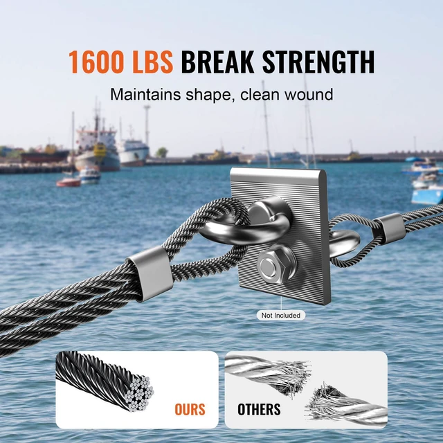Alt view image 4 of 7 - Wire Rope Kit, 1/8" 500 ft 316 Stainless Steel Cable with Cutter and Gloves, 1600 lbs Breaking Strength, 7x7 Strands Core Marine Aircraft Grade for Handrail Stair Decking Fence Outdoors, Black