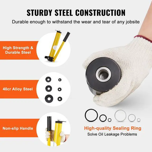 Alt view image 3 of 7 - 10 Ton Hydraulic Knockout Punch Kit, 1/2" to 2" Conduit Hole Cutter Set, KO Tool Kits with Puncher 6 Piece, Metal Sheet Driver Tools, For Aluminum, Brass, Stainless Steel, Fiberglass and Plastic