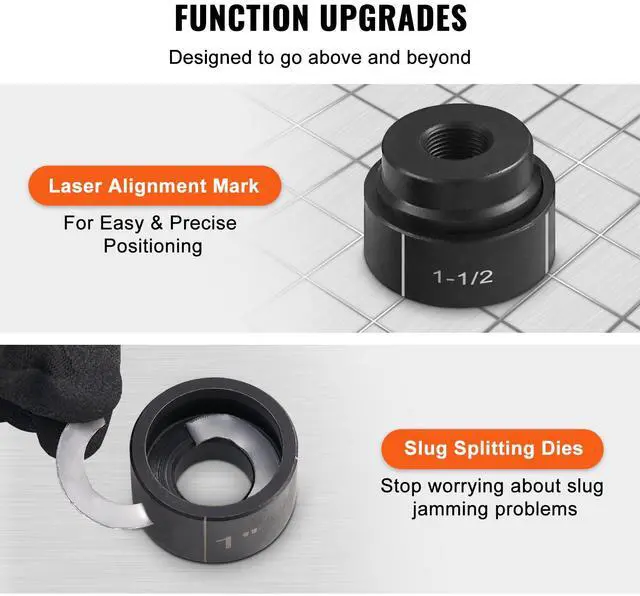 Alt view image 5 of 7 - 10 Ton Hydraulic Knockout Punch Kit, 1/2" to 2" Conduit Hole Cutter Set, KO Tool Kits with Puncher 6 Piece, Metal Sheet Driver Tools, For Aluminum, Brass, Stainless Steel, Fiberglass and Plastic