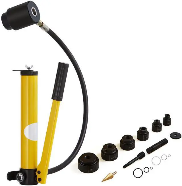 Main image of 10 Ton Hydraulic Knockout Punch Kit, 1/2" to 2" Conduit Hole Cutter Set, KO Tool Kits with Puncher 6 Piece, Metal Sheet Driver Tools, For Aluminum, Brass, Stainless Steel, Fiberglass and Plastic