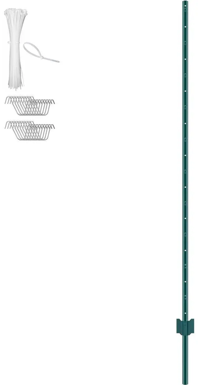 Main image of 6 Feet Fence Post, 6 Pack U-Channel Heavy Duty Metal Fence Posts, Sturdy Steel Fence Stakes for Garden Yard, Lawn, Farms and Outdoor Wire Fencing, Green