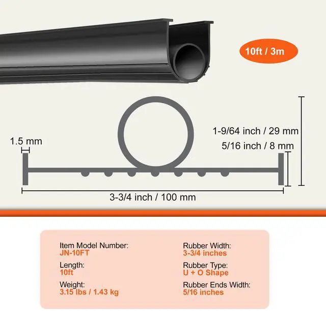 Alt view image 7 of 7 - Garage Door Seals Bottom Rubber, U Shape +O Ring Garage Door Weather Stripping, Universal Weatherproof Threshold Buffering Sealing Rubber , 5/16 inch T-ends and 3 3/4 inch Width (10 Ft, Black)