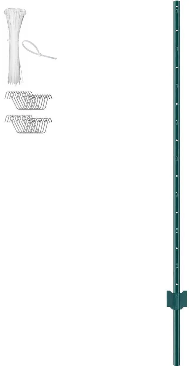 Main image of 5 Feet Fence Post, 10 Pack U-Channel Heavy Duty Metal Fence Posts, Sturdy Steel Fence Stakes for Garden Yard, Lawn, Farms and Outdoor Wire Fencing, Green