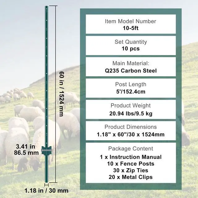Alt view image 7 of 7 - 5 Feet Fence Post, 10 Pack U-Channel Heavy Duty Metal Fence Posts, Sturdy Steel Fence Stakes for Garden Yard, Lawn, Farms and Outdoor Wire Fencing, Green