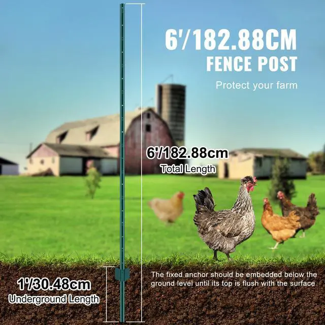 Alt view image 3 of 7 - 6 Feet Fence Post, 6 Pack U-Channel Heavy Duty Metal Fence Posts, Sturdy Steel Fence Stakes for Garden Yard, Lawn, Farms and Outdoor Wire Fencing, Green