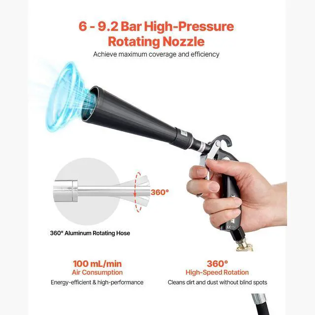 Alt view image 3 of 7 - Car Cleaning Gun, 6-9.2 Bar High-Pressure Air Blow Gun with 2 Set Nozzles, 360° Rotating Nozzle for Complete Cleaning, Quickly Blasts Dirt and Dust from Surface, Work with 1/4 NPT Air Compressor