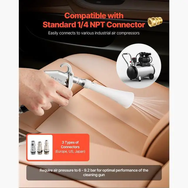 Alt view image 5 of 7 - Car Cleaning Gun, 6-9.2 Bar High-Pressure Air Blow Gun with 2 Set Nozzles, 360° Rotating Nozzle for Thorough Cleaning, Quickly Blasts Dirt and Dust from Surface, Work with 1/4 NPT Air Compressor